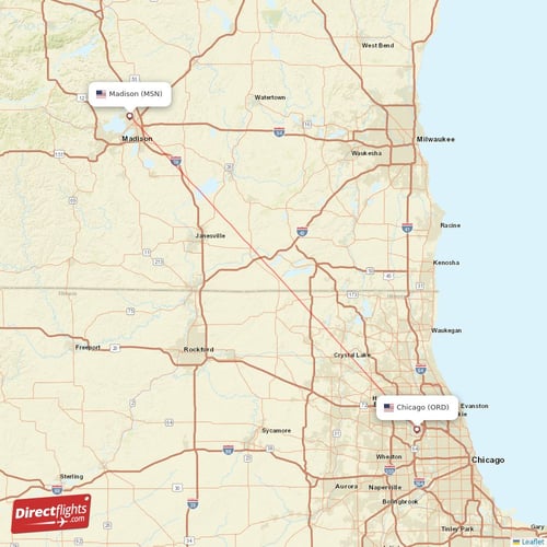 Madison - Chicago direct flight map