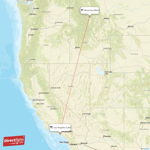 Missoula - Los Angeles direct flight map