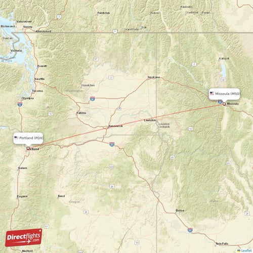 Missoula - Portland direct flight map