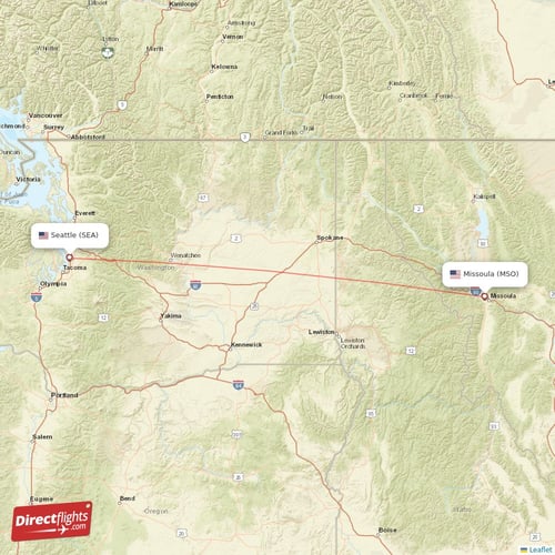Missoula - Seattle direct flight map