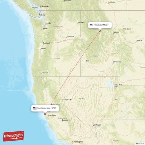 Missoula - San Francisco direct flight map