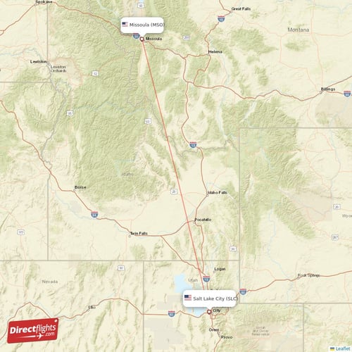 Missoula - Salt Lake City direct flight map