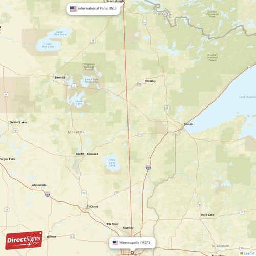 Minneapolis - International Falls direct flight map