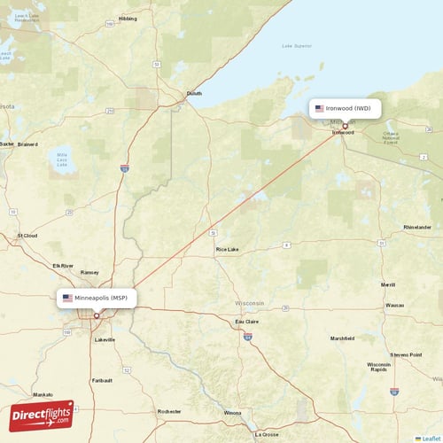 Minneapolis - Ironwood direct flight map