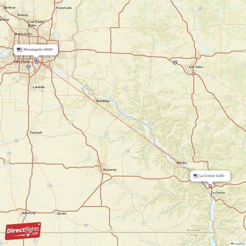 Minneapolis - La Crosse direct flight map