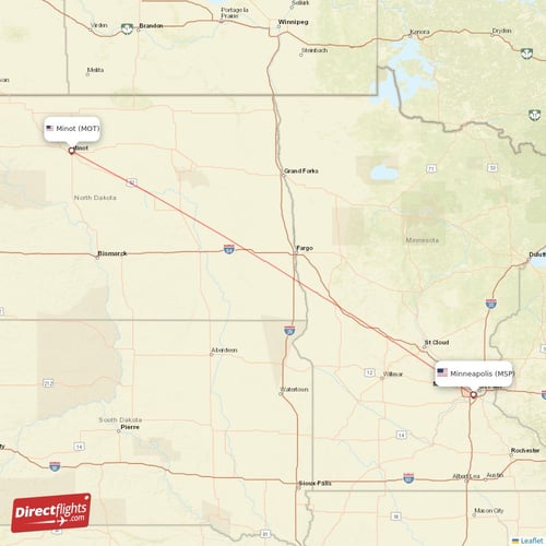 Minneapolis - Minot direct flight map