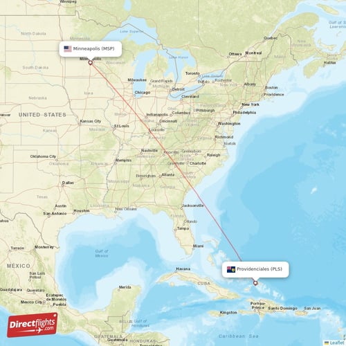 Minneapolis - Providenciales direct flight map