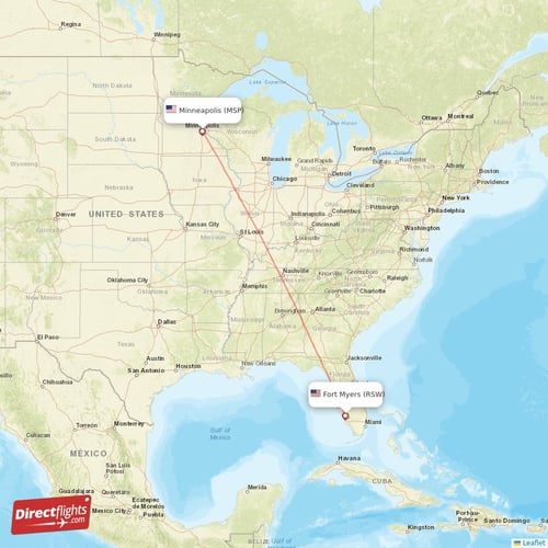 Minneapolis - Fort Myers direct flight map