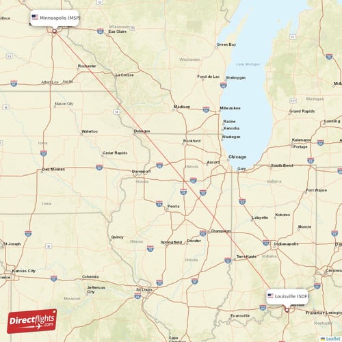 Minneapolis - Louisville direct flight map