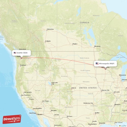 Minneapolis - Seattle direct flight map