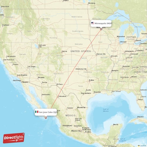 Minneapolis - San Jose Cabo direct flight map