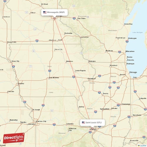 Minneapolis - Saint Louis direct flight map