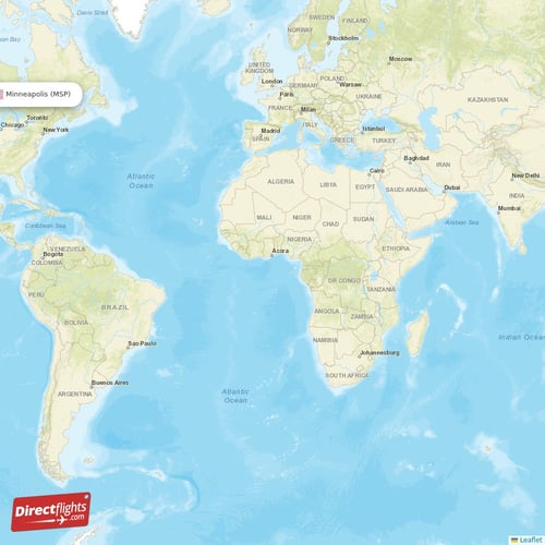 Minneapolis - Sint Maarten direct flight map