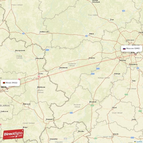 Minsk - Moscow direct flight map