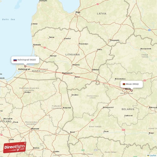 Minsk - Kaliningrad direct flight map