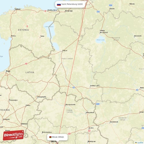Minsk - Saint Petersburg direct flight map