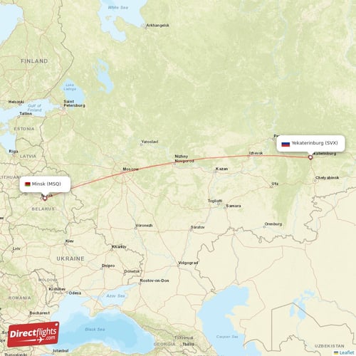 Minsk - Yekaterinburg direct flight map