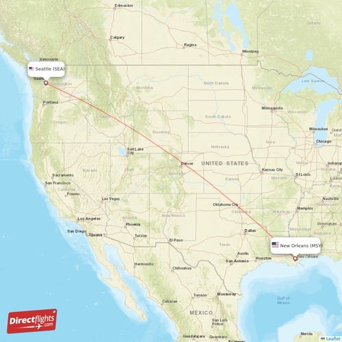 New Orleans - Seattle direct flight map