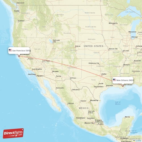 New Orleans - San Francisco direct flight map