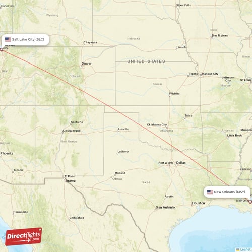 New Orleans - Salt Lake City direct flight map
