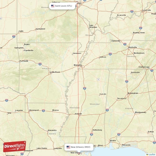 New Orleans - Saint Louis direct flight map