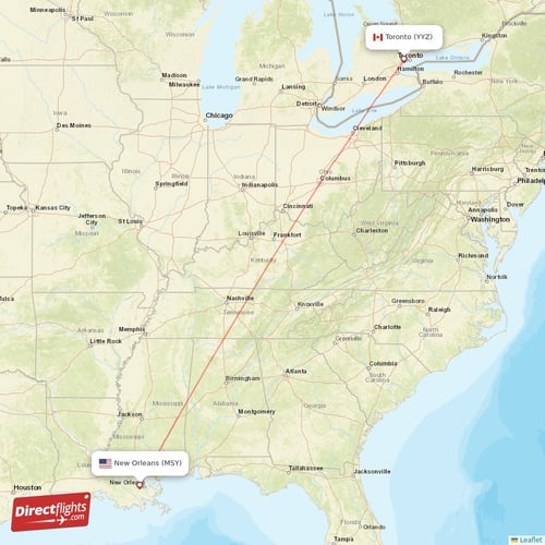 New Orleans - Toronto direct flight map
