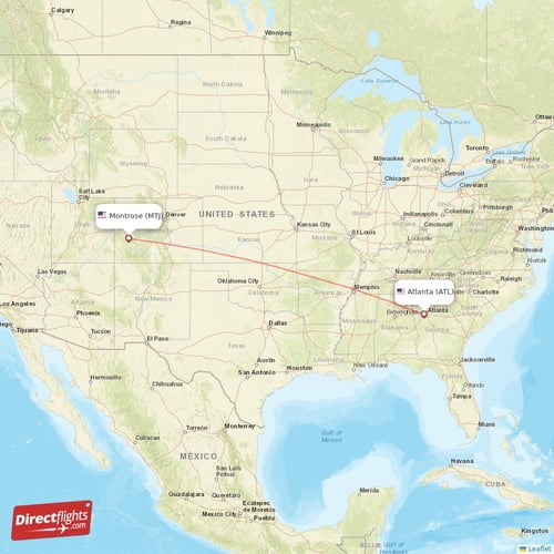 Montrose - Atlanta direct flight map
