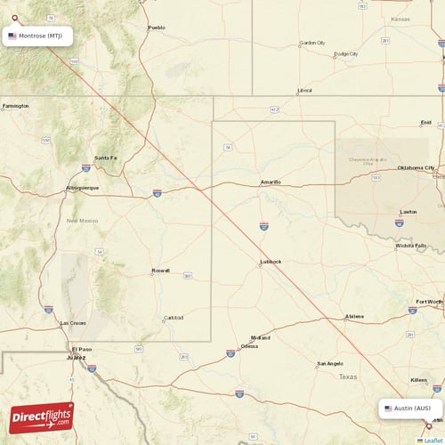 Montrose - Austin direct flight map