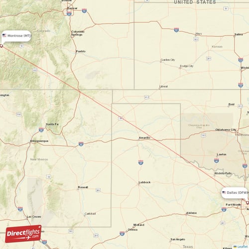 Montrose - Dallas direct flight map