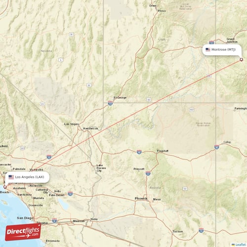 Montrose - Los Angeles direct flight map
