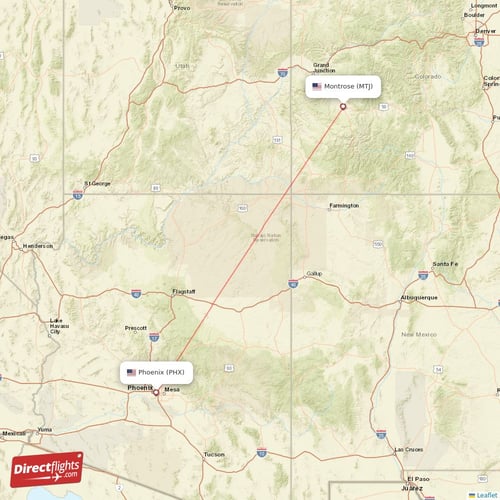 Montrose - Phoenix direct flight map