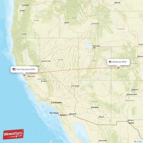 Montrose - San Francisco direct flight map
