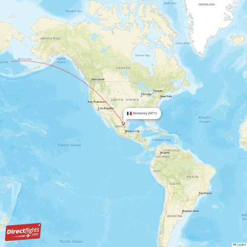 Monterrey - Seoul direct flight map