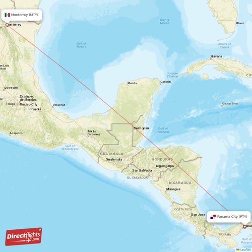 Monterrey - Panama City direct flight map
