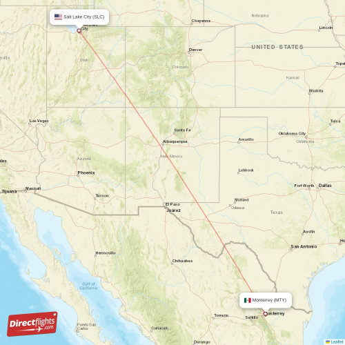 Monterrey - Salt Lake City direct flight map