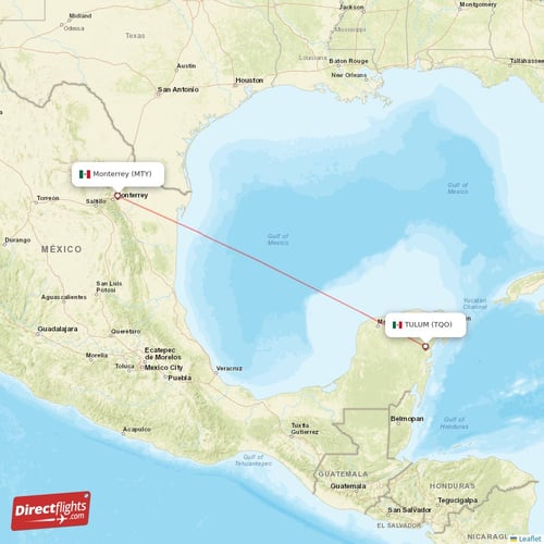 Monterrey - TULUM direct flight map