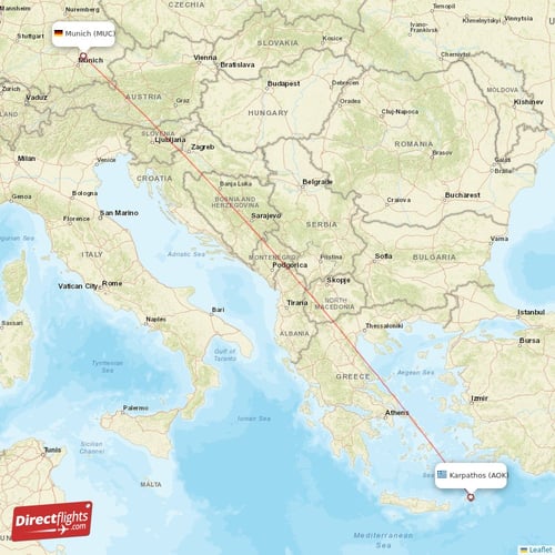 Munich - Karpathos direct flight map