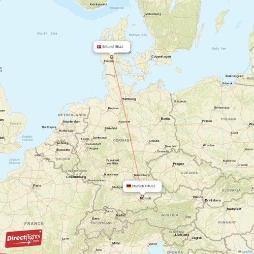 Munich - Billund direct flight map