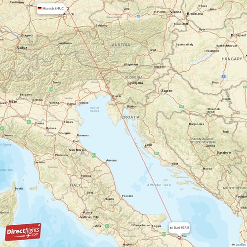 Munich - Bari direct flight map