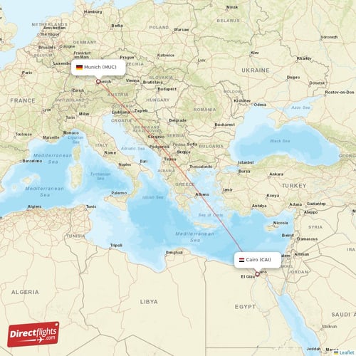 Munich - Cairo direct flight map