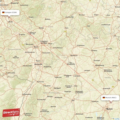 Munich - Cologne direct flight map