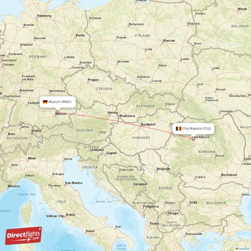 Munich - Cluj-Napoca direct flight map