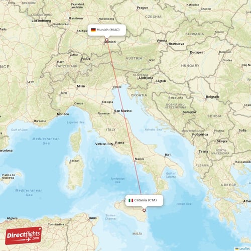 Munich - Catania direct flight map