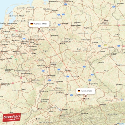 Munich - Muenster direct flight map