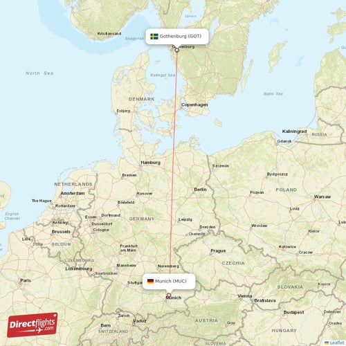 Munich - Gothenburg direct flight map