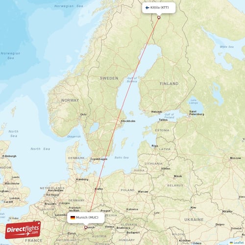 Munich - Kittila direct flight map
