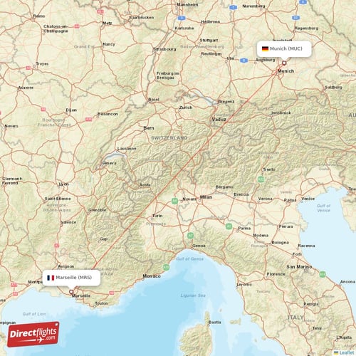 Munich - Marseille direct flight map