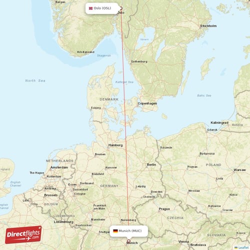 Munich - Oslo direct flight map