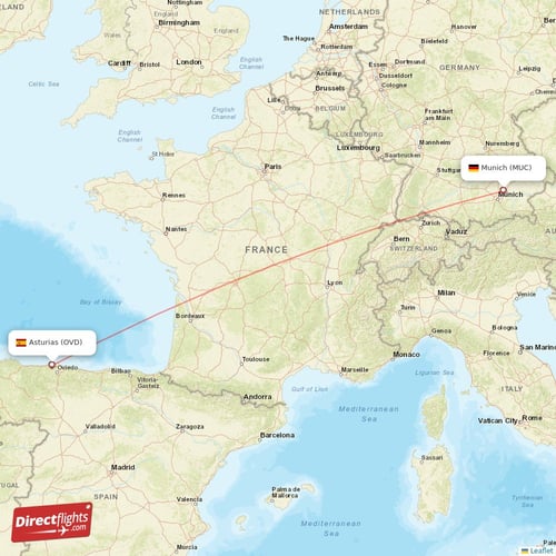 Munich - Asturias direct flight map