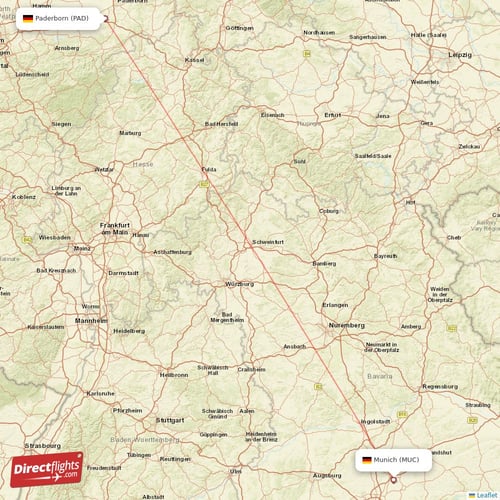 Munich - Paderborn direct flight map